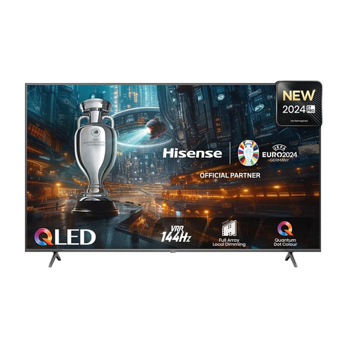 Hisense 75" E7NQ Pro, 4K Ultra HD 3840x2160, QLED, Quantum Dot, 144Hz, HDR 10+ adaptive, HLG, Dolby Vision, DTS Virtual X, Smart TV, WiFi 5GHz, WiFi Direct,Light Sensor, BT, Anyview Cast, 3xHDMI, 2xUSB, LAN, CI+, DVB-T2/C/S2, Black