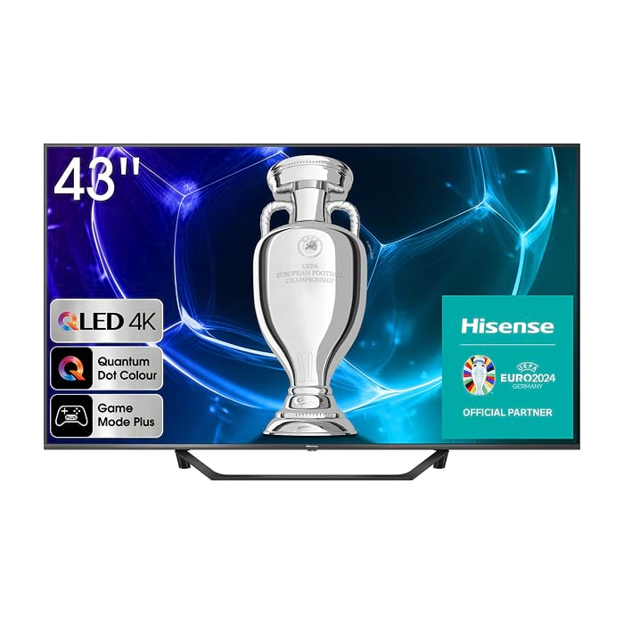 Hisense 43" A7KQ, 4K Ultra HD 3840x2160, QLED, FALD, Quantum Dot, HDR 10+, HLG, Dolby Vision, Dolby Atmos, Smart TV, WiFi 5GHz, WiFi Direct, BT, Anyview Cast, 3xHDMI, 2xUSB, LAN, CI+, DVB-T2/C/S2, Dark Grey