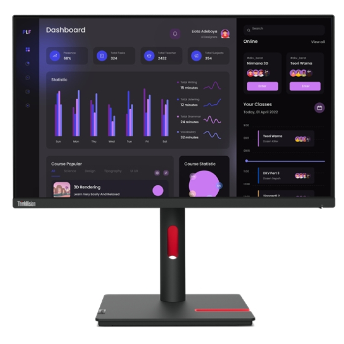 Lenovo ThinkVision T24i-30 23.8", IPS, AG, 4 ms, 250 cd/m2, 1000:1, 1920x1080, 60Hz, Tilt, Swivel, Pivot, Height Adjust Stand, HDMI, DP, VGA, 5 x USB на супер цена