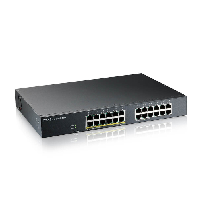 ZyXEL GS1915-24EP, 24-port GbE, 12 port PoE, 130 Watt 802.3at, rackmount, fanless, Smart hybrid mode Switch, standalone or NebulaFlex Cloud (тъмнейл - 3)