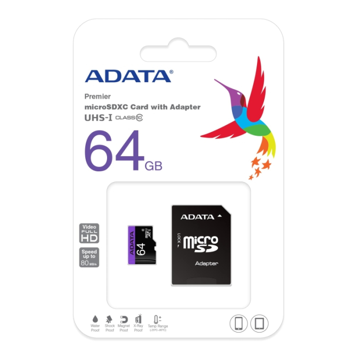 ADATA 64GB MicroSDXC UHS-I CLASS 10 (with adapter) (тъмнейл - 1)