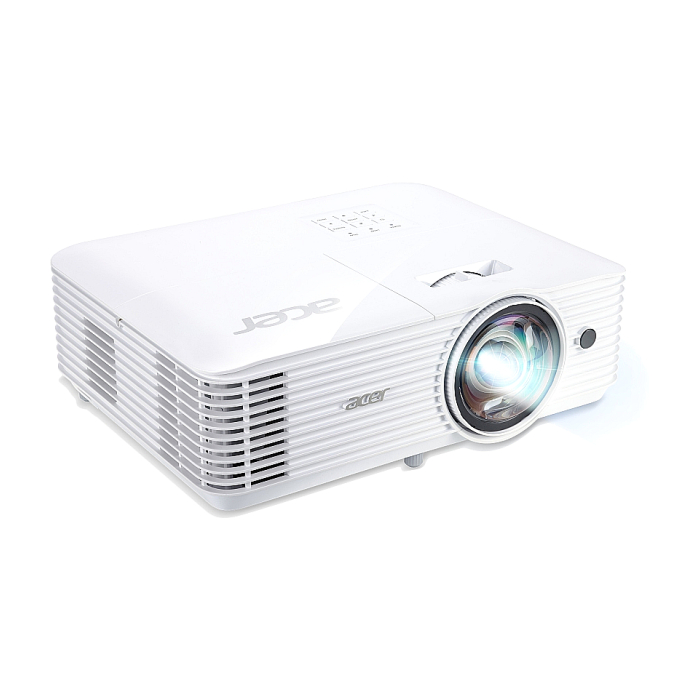 Acer Projector S1386WH, DLP, Short Throw, WXGA (1280x800), 3600 ANSI Lumens, 20000:1, 3D, HDMI, VGA, RCA, Audio in, Audio out, VGA out, DC Out (5V/1A, USB-A), Speaker 16W, Bluelight Shield, 3.1kg, White + Acer T82-W01MW 82.5" (16:10) Tripod Screen Wh (тъмнейл - 2)