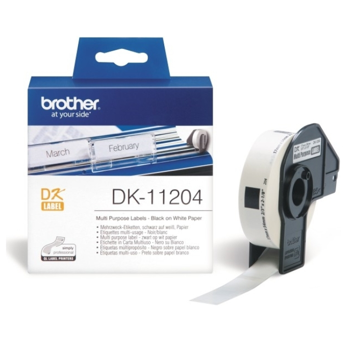 Brother DK-11204 Multi Purpose Labels, 17mmx54mm, 400 labels per roll, Black on White на супер цена