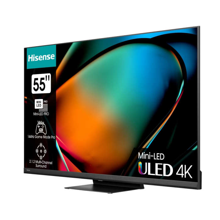 Hisense 55" U8KQ, 4K Ultra HD 3840x2160, ULED Pro, FALD, Quantum Dot, 144Hz, IPS, HDR 10+, HLG, Dolby Vision IQ, Dolby Atmos, Smart TV, WiFi 5GHz, WiFi Direct, BT, Anyview Cast, 4xHDMI, 2xUSB, LAN, CI+, DVB-T2/C/S2, Black (тъмнейл - 2)