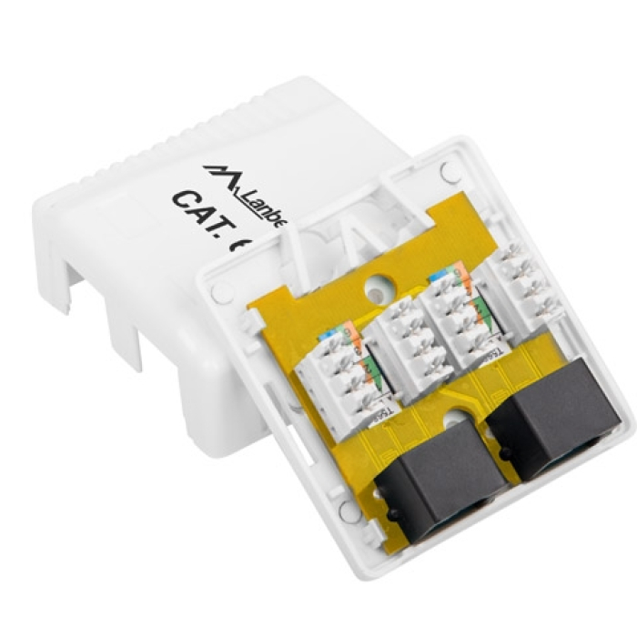 Lanberg surface-mount box CAT.6 UTP UNshielded 2X RJ45, white (тъмнейл - 2)