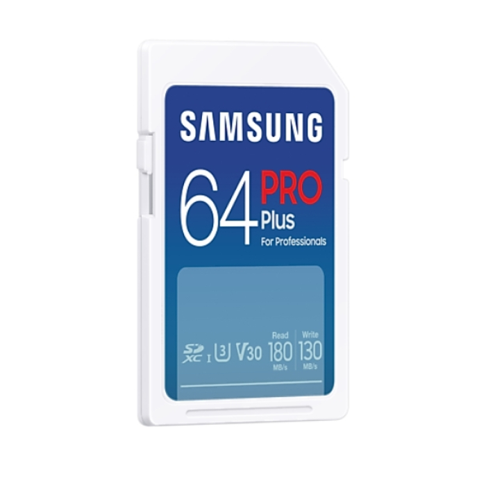 Samsung 64GB SD Card PRO Plus, UHS-I, Read 180MB/s - Write 130MB/s (тъмнейл - 1)