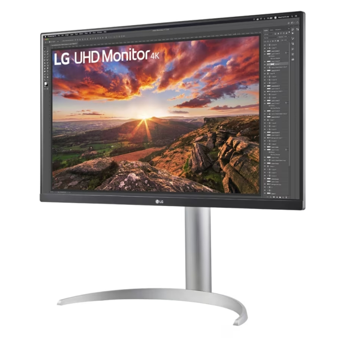 LG 27UP850N-W, 27" UHD 4K IPS, Anti-Glare, DCI-P3 95%, Cinema Screen, 5ms, 1200:1, 400 cd/m2, 3840x2160, HDR 400, MAXX Audio 5W x 2, USB type-C charging (up to 90W), HDMI, DisplayPort, AMD FreeSync, Headphone out, Tilt, Height (Range), Pivot (тъмнейл - 1)