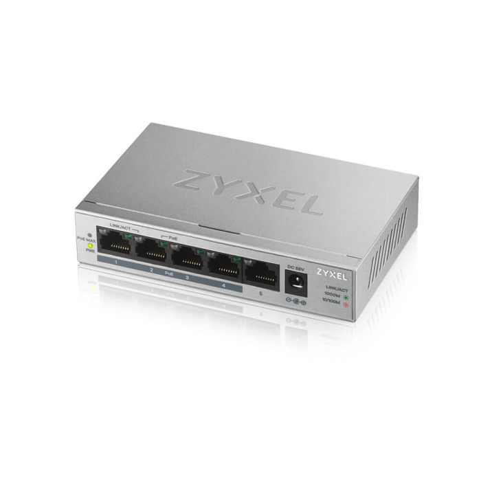 ZyXEL GS1005-HP, 5 Port Gigabit PoE+ unmanaged desktop Switch, 4 x PoE, 60 Watt на супер цена