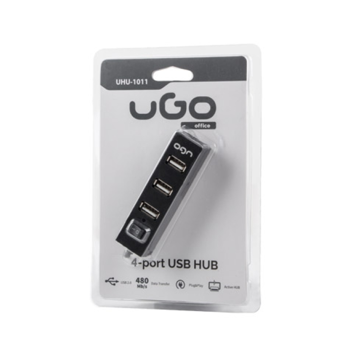 uGo USB 2.0 hub MAIPO HU100 4-ports with switch, Black (тъмнейл - 3)