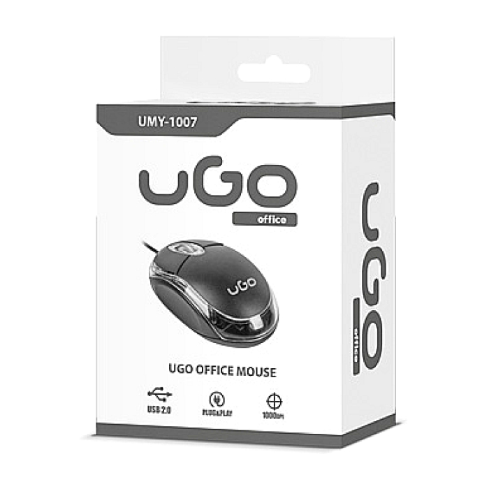 uGo Mouse simple wired optical 1200DPI, Black (тъмнейл - 4)