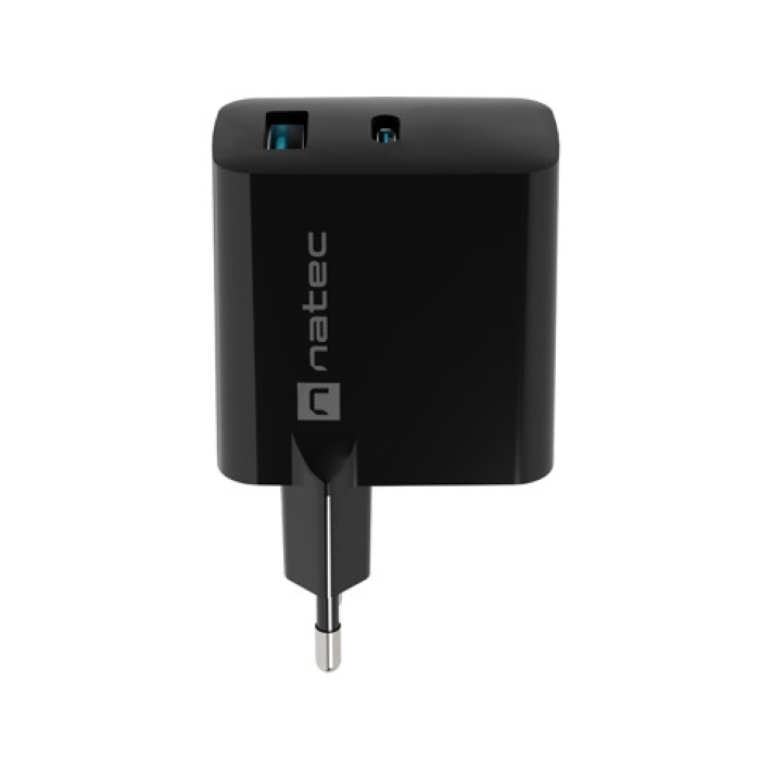 Natec USB Charger Ribera Gan 1X USB-A + 1X USB-C 45W, Black (тъмнейл - 1)