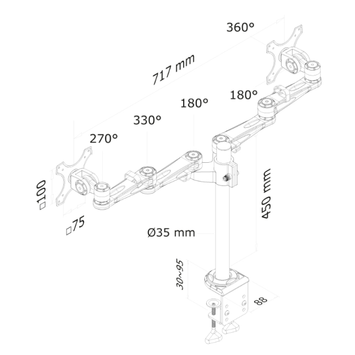 Neomounts by NewStar Flat Screen Desk Mount (clamp) for 2 Monitor Screens (тъмнейл - 2)