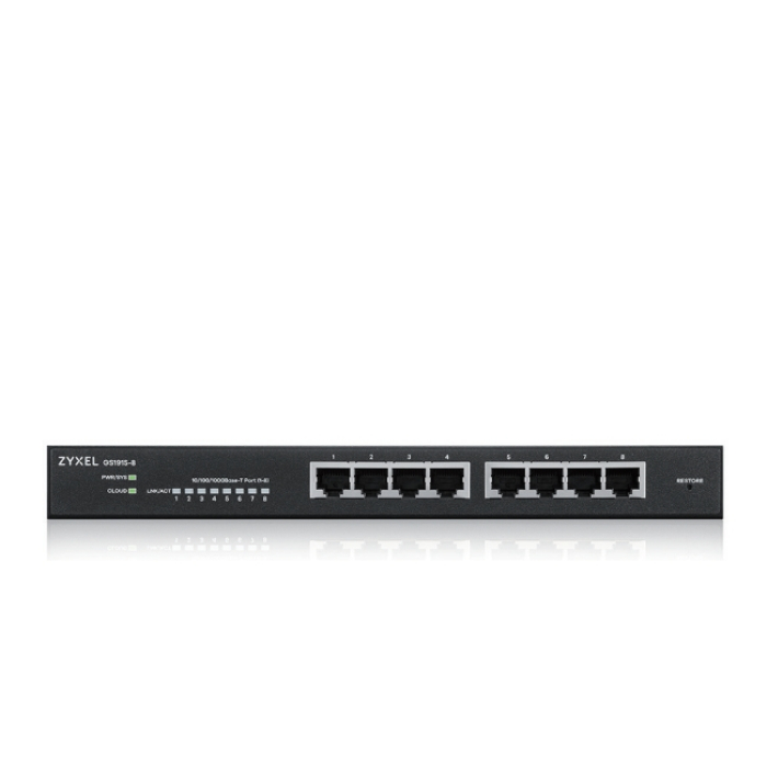 ZyXEL GS1915-8, 8-port GbE Smart hybrid mode Switch, standalone or NebulaFlex Cloud, desktop, fanless на супер цена