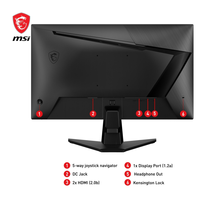 MSI G255F, 24.5", Rapid IPS, 180Hz, 1ms, 1920x1080 FHD, Anti-glare, Adaptive-sync, Night Vision, Frameless, Anti-Flicker, Less Blue Light, 300 nits, 1000:1, 100M:1, 1x Display Port (1.2a), 2x HDMI (2.0b), Headphone out, Tilt, FRAMELESS (тъмнейл - 1)