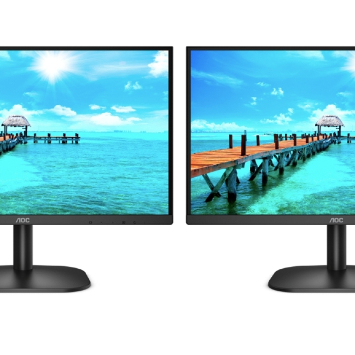 2x AOC 27B2QAM 27" WLED VA 1920x1080@75Hz, 4ms GTG, 250cd/m2, 4000:1, 20M:1 DCR, Low Blue Light, Tilt, D-SUB, HDMI, DP, Speakers, Black + Neomounts Flat Screen Desk Mount (clamp/grommet) for 2 screens, 10"-32"