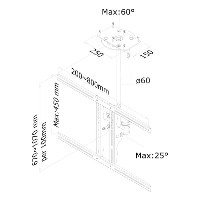 Neomounts by NewStar Flat Screen Ceiling Mount (Height: 64-104 cm) (тъмнейл - 2)