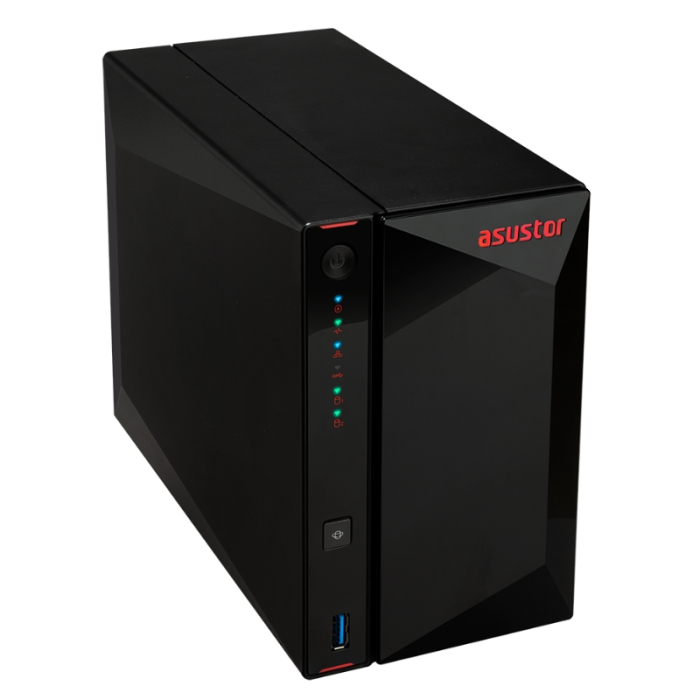 Asustor AS5202T, 2-Bay NAS, Intel Celeron J4005 Dual-Core 2.0 GHz (burst up 2.7 GHz), 2GB SO-DIMM DDR4 (Max. 8GB), 2x 2.5 GbE, 2x 2.5"/3.5" SATA3 HDD or SSD, 3x USB 3.2 Gen 1 Type A, WOW (Wake on WAN), WOL, System Sleep Mode, AES-NI hardware enc (тъмнейл - 2)