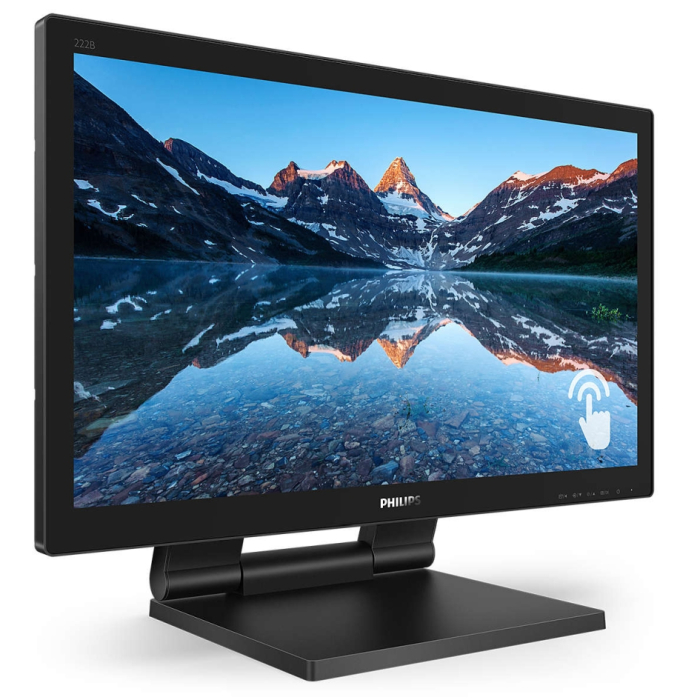 Philips 222B9T, 21.5" Wide TN LED, 2 ms, 1000:1, 50M:1 DCR, 250 cd/m2, 1920x1080@60Hz, Touch, Heigh Adjust, Tilt, USB, D-Sub, DVI, HDMI, DP, Headphone Out, Speakers, Black (тъмнейл - 1)