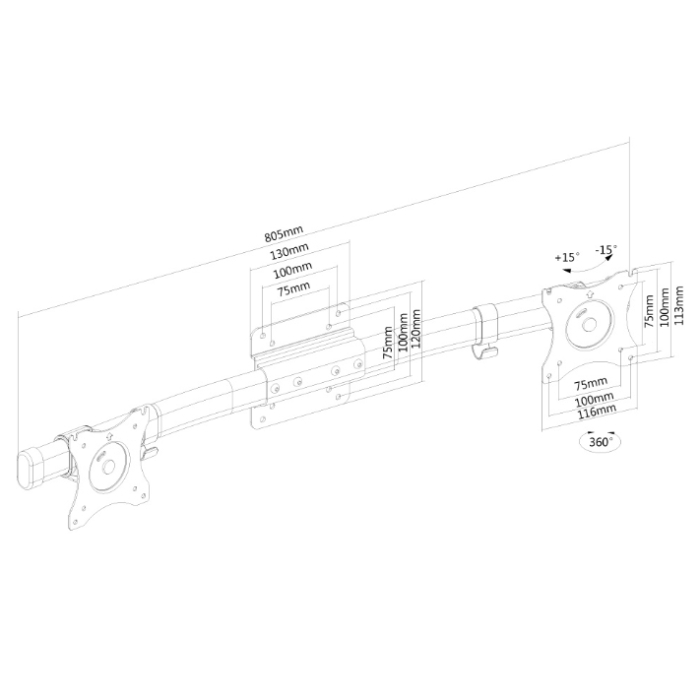 Neomounts by NewStar Flat Screen Cross bar (to make a single mount dual screen) for 2 Monitor Screens (тъмнейл - 2)