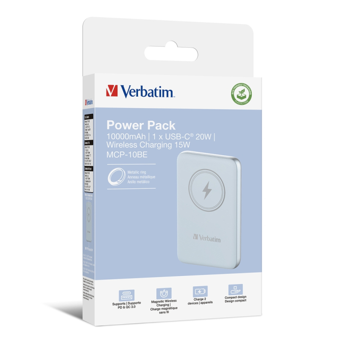 Verbatim MCP-10BE Power Pack 10000 mAh with UBS-C® PD 20W / Magnetic Wireless Charging 15W Blue (тъмнейл - 3)