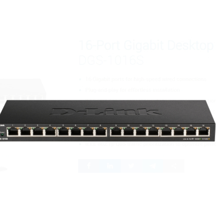 D-Link 16-Port 10/100/1000Mbps Unmanaged Gigabit Ethernet Switch