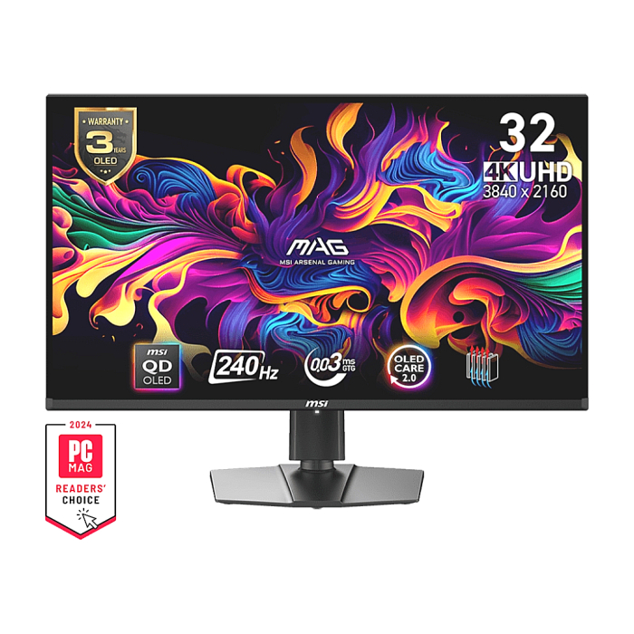 MSI MAG 321UPX QD-OLED, 31.5", 240Hz, 0.03ms, UHD 3840x2160, Oled Care 2.0, Fanless Design with Graphene, ClearMR 13000, HDR True Black 400, AI VISION, 250 nits, 1500000:1, 100M;1, DP (1.4a), 2x HDMI (2.1), Type-C (DP alt. PD 15W), Adj.Stand 100mm на супер цена