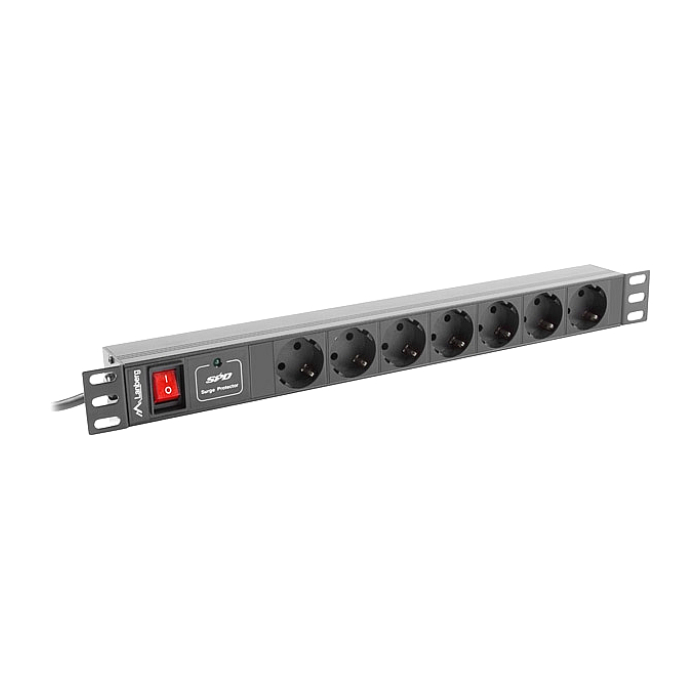 Lanberg power distribution unit (PDU) 19"1U 10A 7 SOCKETS SCHUKO 2M, black (тъмнейл - 1)