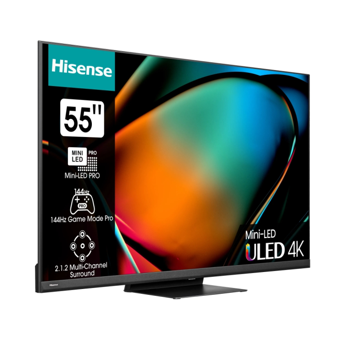 Hisense 55" U8KQ, 4K Ultra HD 3840x2160, ULED Pro, FALD, Quantum Dot, 144Hz, IPS, HDR 10+, HLG, Dolby Vision IQ, Dolby Atmos, Smart TV, WiFi 5GHz, WiFi Direct, BT, Anyview Cast, 4xHDMI, 2xUSB, LAN, CI+, DVB-T2/C/S2, Black (тъмнейл - 1)