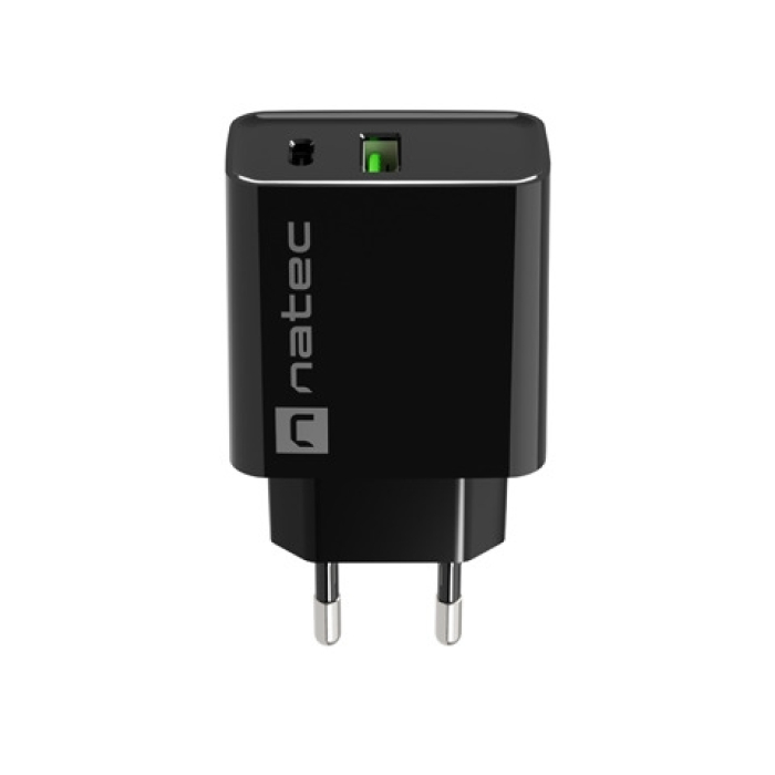 Natec USB Charger Ribera 1X USB-A + 1X USB-C 20W, Black (тъмнейл - 2)