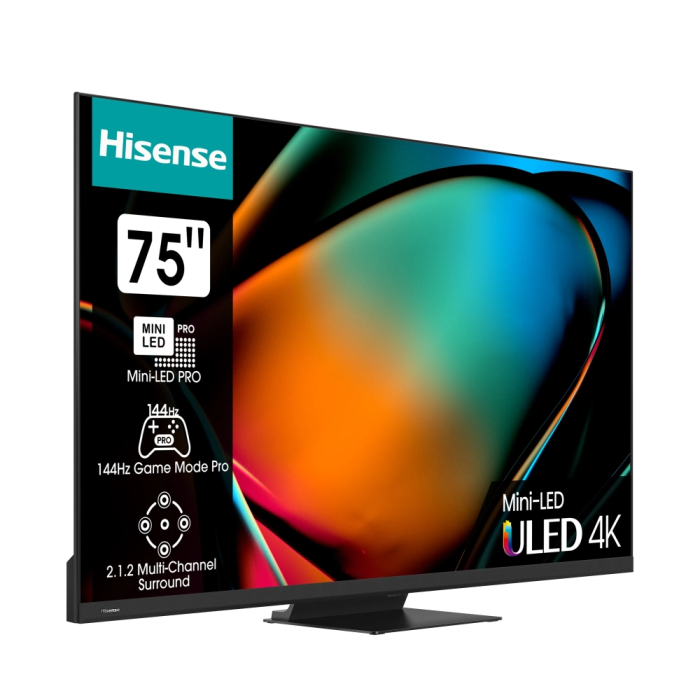 Hisense 75" U8KQ, 4K Ultra HD 3840x2160, ULED Pro, FALD, Quantum Dot, 144Hz, IPS, HDR 10+, HLG, Dolby Vision IQ, Dolby Atmos, Smart TV, WiFi 5GHz, WiFi Direct, BT, Anyview Cast, 4xHDMI, 2xUSB, LAN, CI+, DVB-T2/C/S2, Black (тъмнейл - 1)