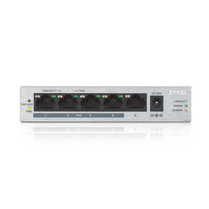 ZyXEL GS1005-HP, 5 Port Gigabit PoE+ unmanaged desktop Switch, 4 x PoE, 60 Watt (тъмнейл - 1)