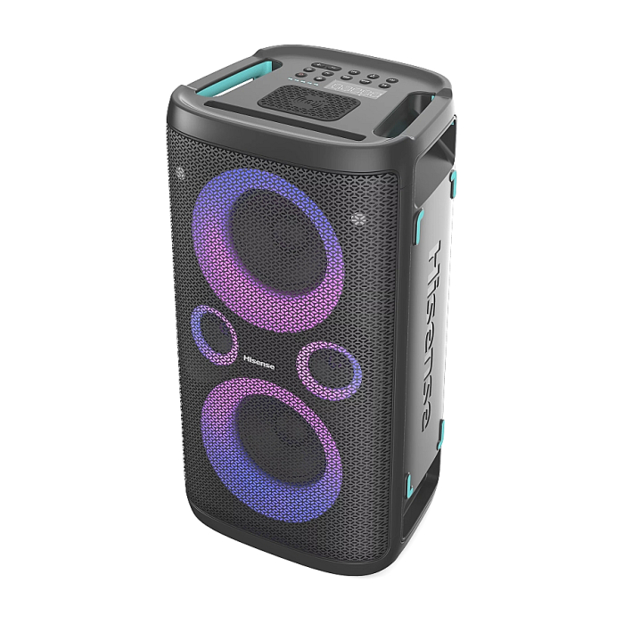 Hisense Party Rocker One Plus (HP110) Bluetooth Speaker with 300W Power, Built-in Woofer, Karaoke Mode, Built-in Wireless Charging Pad, AUX Input and Output, USB, 15 Hour Long-Lasting Battery 4 x 2500Ah, 2x mics included (тъмнейл - 3)