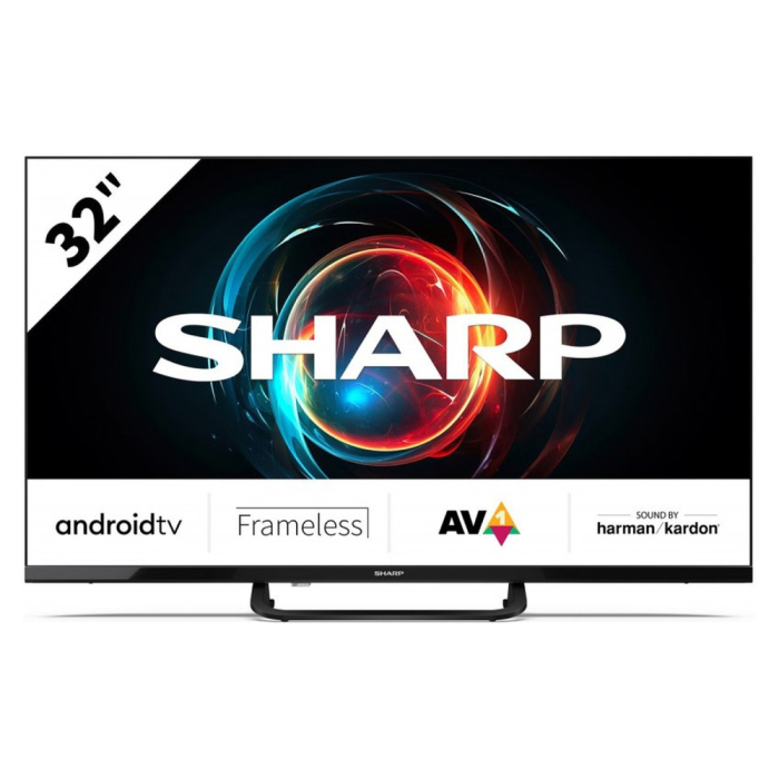 Sharp 32FH8E, 32" LED Android TV, FULL HD 1920x1080 Frameless, 1 000 000:1, DVB-T/T2/C/S/S2, Active Motion 400, HARMAN/KARDON, Speaker 2x12W, Dolby Digital, Google Assistant, Chromecast Built-in, 3xHDMI, 3.5mm Headphone jack / line-out, 2xUSB, Wi-Fi, на супер цена