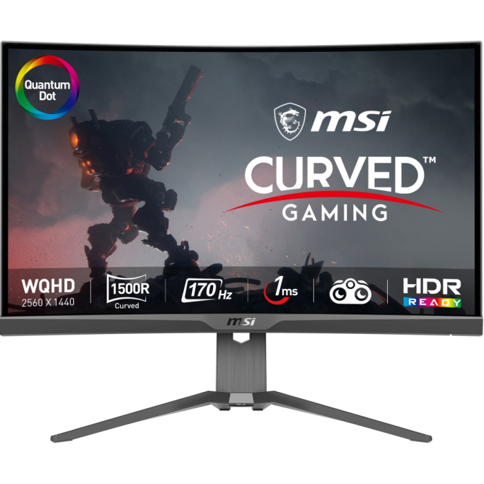 MSI MAG 275CQRF-QD, 170Hz, 27", 1ms, 2560x1440 WQHD, QUANTUM DOT, 1000R Curve, Rapid VA, 300 nits, 4000 : 1, Adaptive sync, 2x HDMI, 1x DisplayPort, 1x USB Type-C (DP alt. w/ PD Charging 15W), HEIGHT ADJUSTMENT 130mm, Vesa, 9S6-3CD24T-001 на супер цена