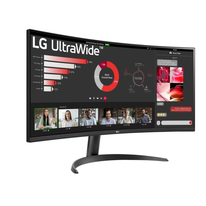 LG 34WR50QC-B, 34" UltraWide AG , Curved 21:9 VA Panel, 5ms, 3000:1, 300 cd/m2, WQHD 3440x1440, HDR10, sRGB 99% , AMD FreeSync, 100Hz, HDMI, DisplayPort, PBP, Tilt, Reader Mode, Headphone Out, Black (тъмнейл - 3)