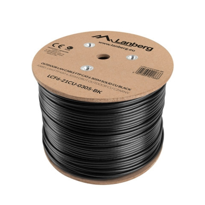 Кабел - Lanberg LAN cable FTP Cat.6 305m Outdoor Solid CU Fluke Passed, black на супер цена