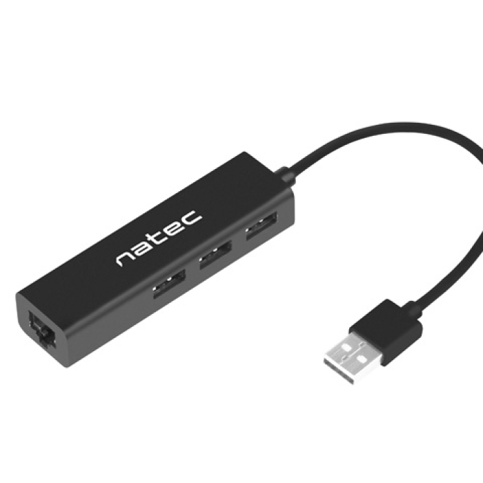 Natec usb 2.0 hub dragonfly 3x port usb 2.0 usb+rj45 на супер цена