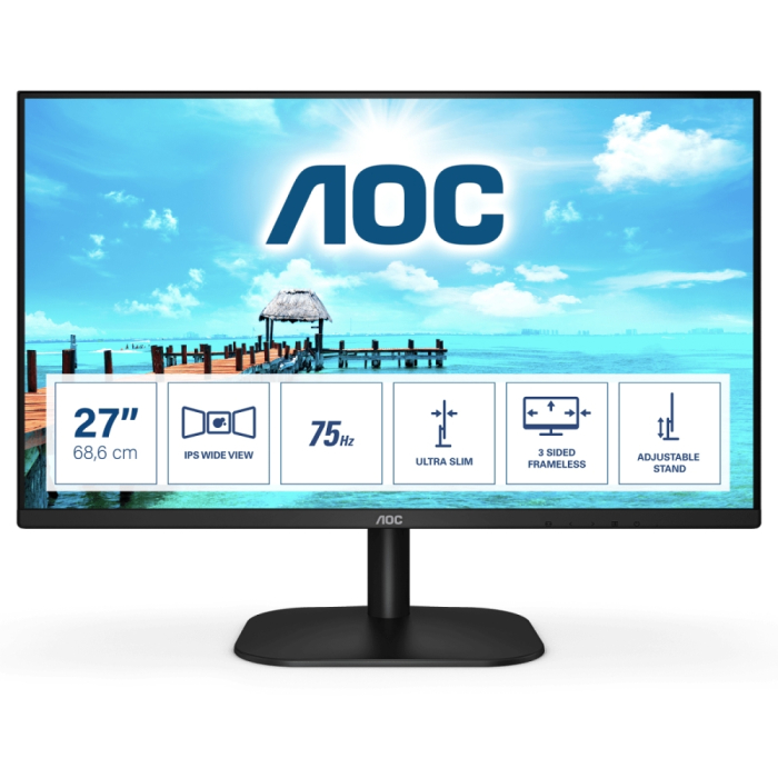 AOC 27B2H/EU, 27" IPS WLED, 1920x1080@75Hz, 4ms GTG, 250cd/m2, 1000:1, DC20M:1, FlickerFree, Low Blue Light, Tilt, D-SUB, HDMI на супер цена