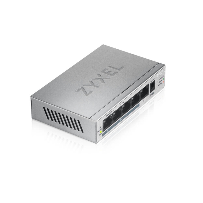 ZyXEL GS1005-HP, 5 Port Gigabit PoE+ unmanaged desktop Switch, 4 x PoE, 60 Watt (тъмнейл - 2)