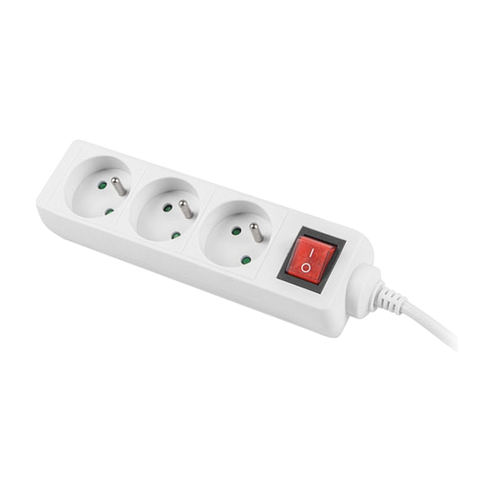 Lanberg power strip 3m, 3 sockets, french with circuit breaker quality-grade copper cable, white