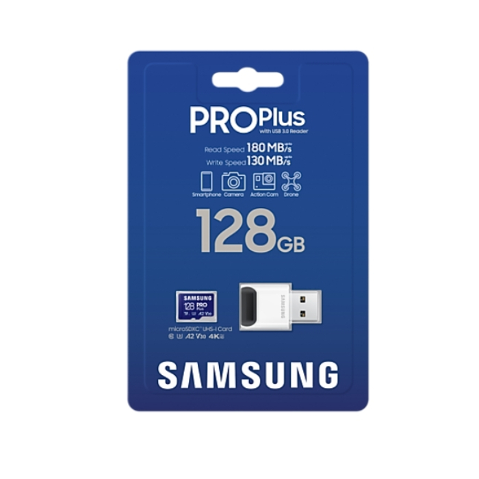 Samsung 128GB micro SD Card PRO Plus with USB Reader, UHS-I, Read 180MB/s - Write 130MB/s (тъмнейл - 4)