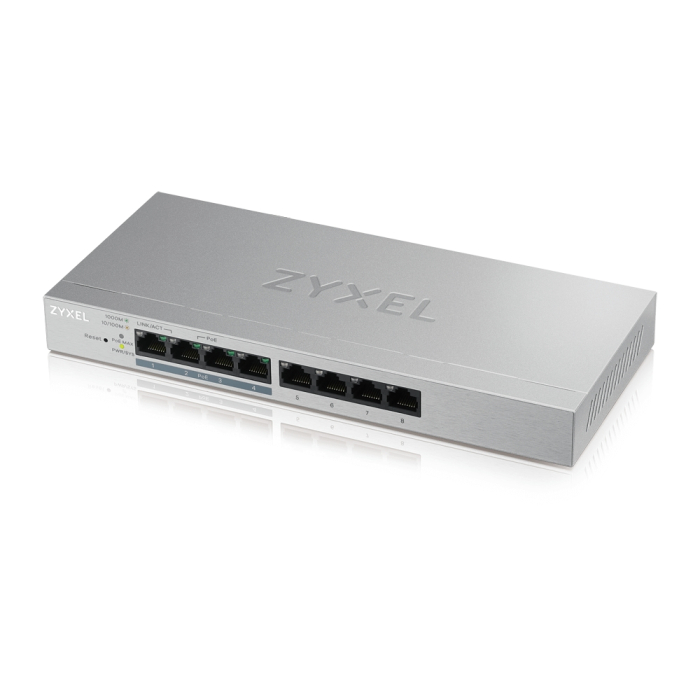 ZyXEL GS1200-8HPv2, 8 Port Gigabit PoE+ webmanaged Switch, 4x PoE, 60 Watt на супер цена