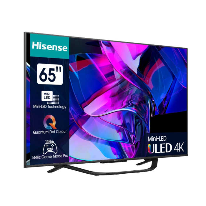 Hisense 65" U7KQ, 4K Ultra HD 3840x2160, ULED, FALD, Quantum Dot, 144Hz, IPS, HDR 10+, HLG, Dolby Vision IQ, Dolby Atmos, Smart TV, WiFi 5GHz, WiFi Direct, BT, Anyview Cast, 4xHDMI, 2xUSB, LAN, CI+, DVB-T2/C/S2, Black (тъмнейл - 1)