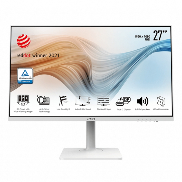 MSI Modern MD271PW, 27", 1920x1080 (FHD), 75Hz, 5ms, IPS, 250 nits, Flat, USB-C & HDMI, White