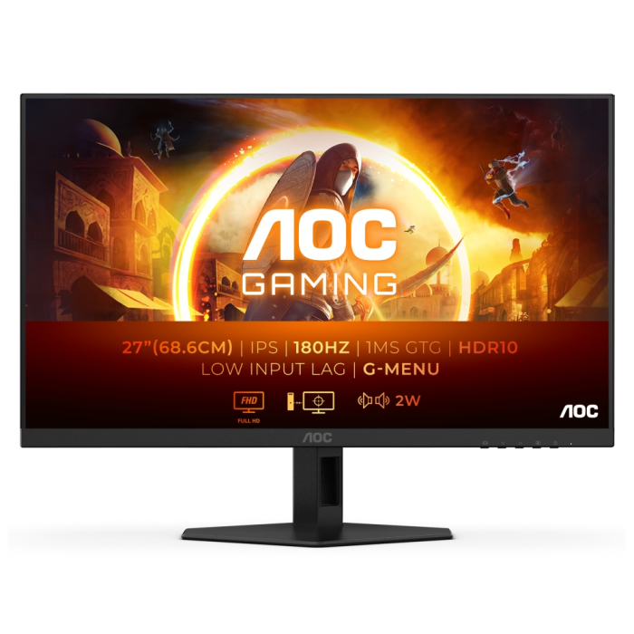 AOC 27G4XE, 27" IPS WLED, 1920x1080@180Hz, 1ms GtG, 0.5ms MPRT, 300cd m/2, 1000:1, 80M:1 DCR, Adaptive Sync, FlickerFree, Low Blue Mode, 2Wx2, Tilt, 2xHDMI, DP