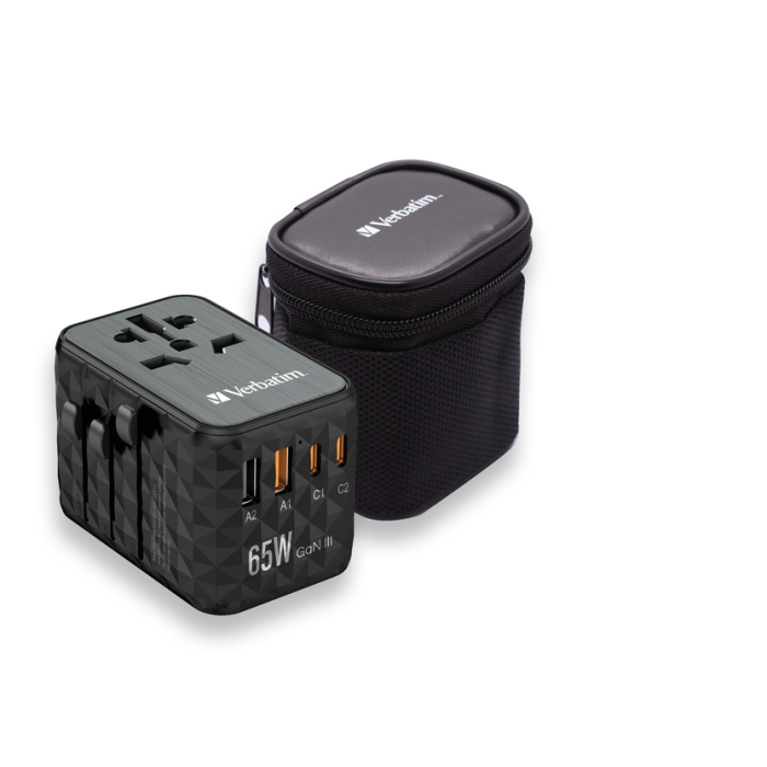 Verbatim UTA-05 GaN III Universal Travel Adapter with 2 x USB-C PD 65W & QC 4+ / 2 x USB-A