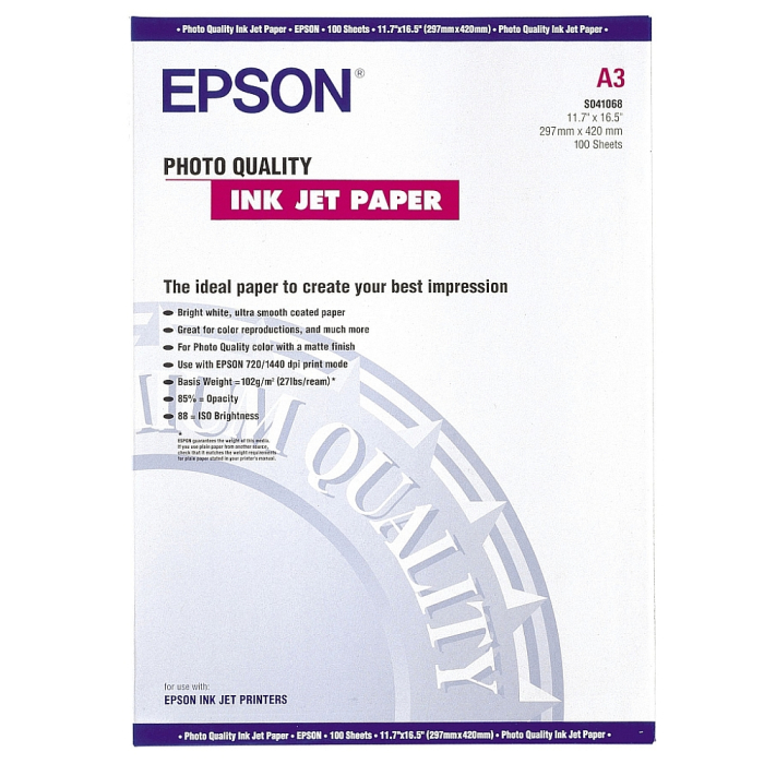 Epson Photo Quality Ink Jet Paper, DIN A3, 102g/m2, 100 Blatt на супер цена