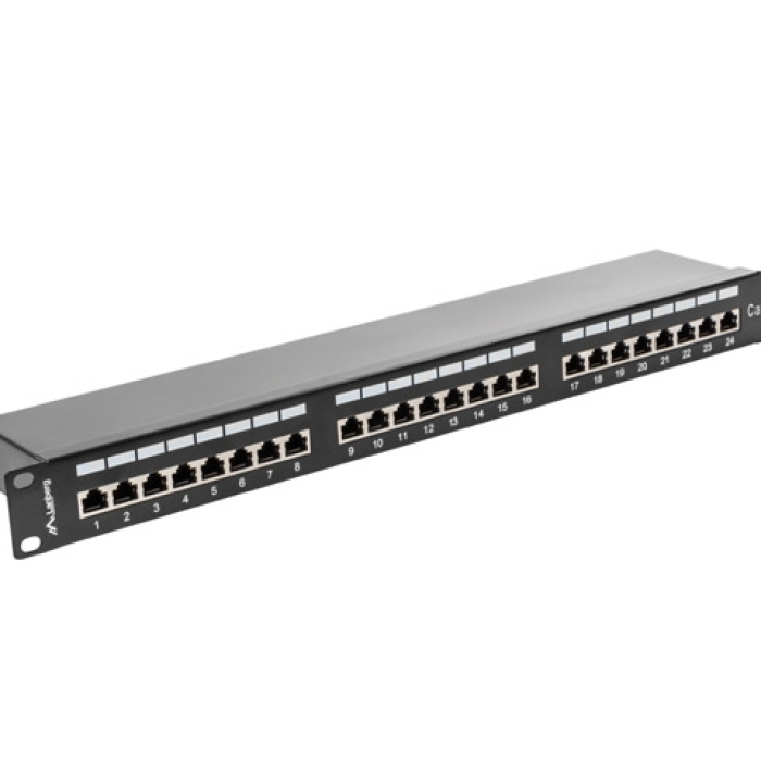 Lanberg patch panel 24 port 1U CAT.5E shielded, black (тъмнейл - 1)