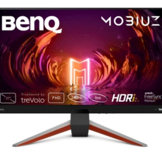 BenQ MOBIUZ EX270M, 27" IPS, 1920x1080 FHD, 1ms GtG, 240Hz, FreeSync Premiun, HDMI2.0x2, DP1.4x1, USB Hub, treVolo 2.1CH Sp.(2.5Wx2, 5W woofer), Tilt (down/up) -5° - 15°, Swivel (left/right) 15°/15°, Height Adj. stand, Eye-care VESA 100x100, Silver