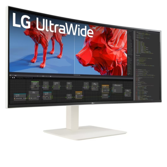 LG 38WR85QC-W, 37.5" UltraWide AG , Curved 21:9 IPS Panel, 1 ms (GtG), 1000:1, 450 cd/m2, WQHD+ (3840x1600), HDR600, DCI-P3 98% , AMD FreeSync, NVIDIA G-SYNC, 144Hz, USB Type-C, RJ45, Speacers 7Wx2, HDMI, DisplayPort, KVM, PBP, PIP, Tilt, Black (тъмнейл - 3)